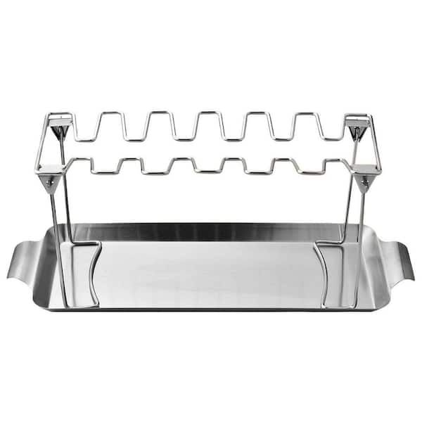 12-Piece Stainless Steel Chicken Drumstick Rack with Drip Tray Chicken Wing Grill Holder for Smoker and Oven
