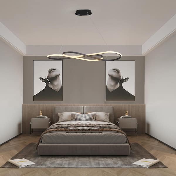 Jushua 39 in. Modern Black LED Flush Mount Pendant Light Hanging