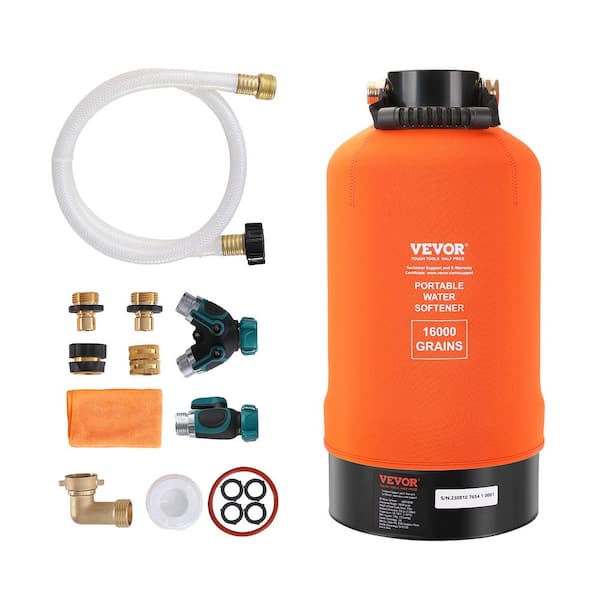 RV Water Softener 16,000 Grain Portable Water Softener with 3/4 in. Brass Fittings and 42 in. Hose for Car Washing