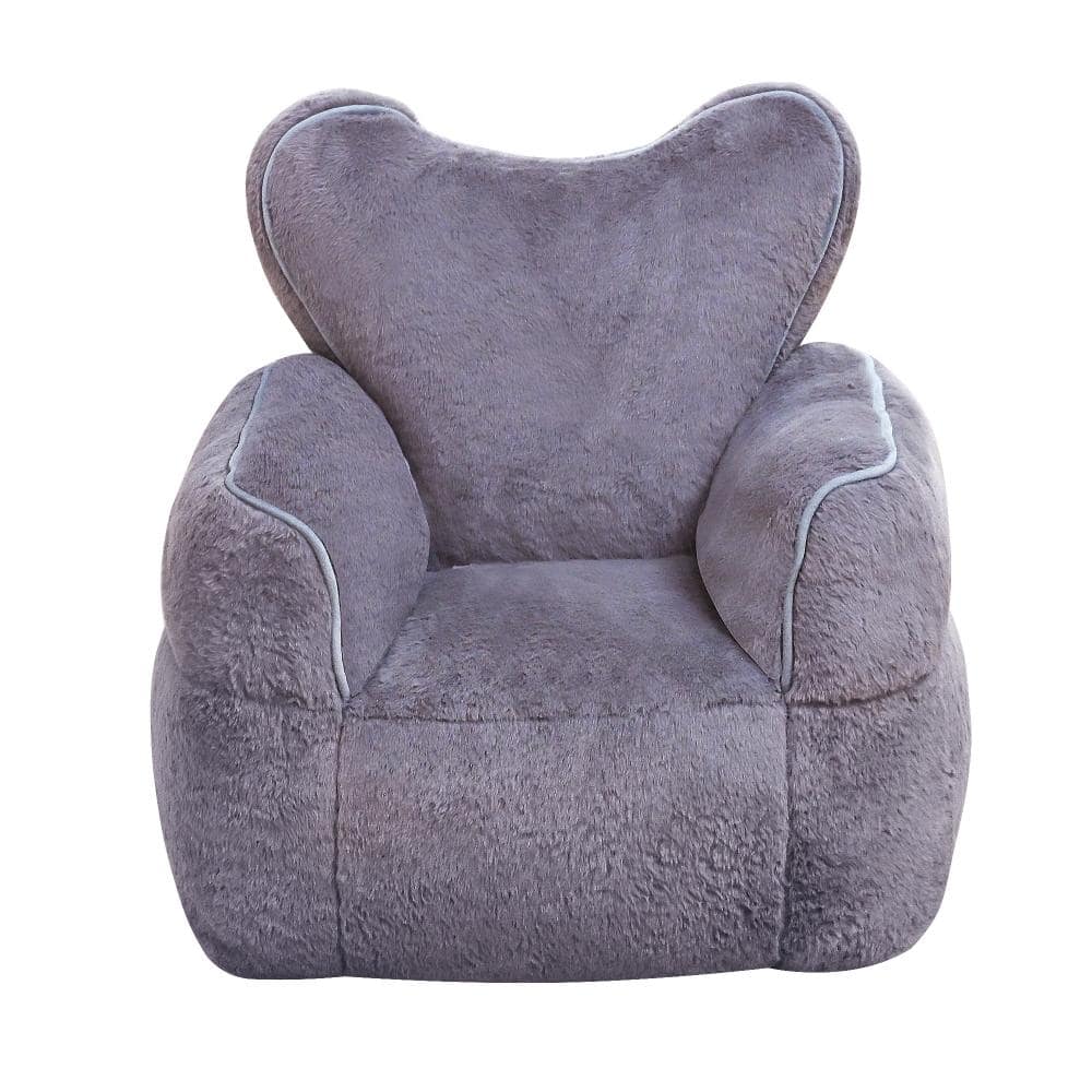 Heart-Shaped Kids Faux Fur Bean Bag Chair 11.8 in. Gray Foam No Assembly Required durable construction