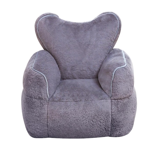 Heart-Shaped Kids Faux Fur Bean Bag Chair 11.8 in. Gray Foam No Assembly Required durable construction