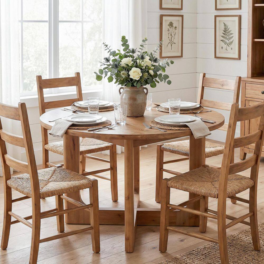 Roesler Farmhouse Brown Solid Wood 39.37 in. Cross Legs Round Dining Table, Kitchen Table for Dining Room Seats 4