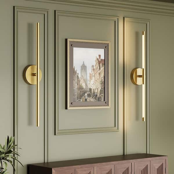 31 in. Modern Satin Gold Battery Operated Wall Sconce (Set of 2) 360° Rotatable Dimmable Rechargeable Wall Light Remote