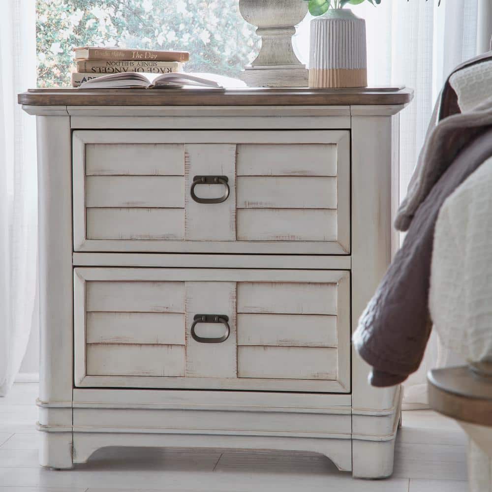 Meadowbrook White-Washed Wood Two Drawer Nightstand