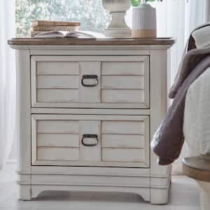 Meadowbrook White-Washed 2-drawer 30 in. Wide Nightstand