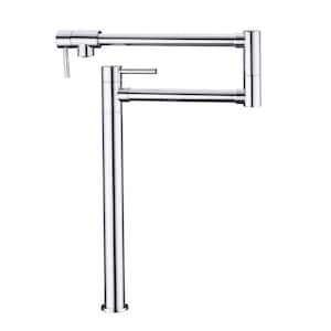 Deck Mounted Pot Filler with Double Joint Swing Arm 1 Hole Brass 2 Handle Foldable Kitchen Faucets in Polished Chrome