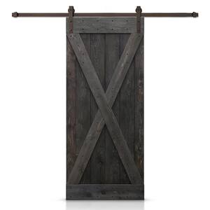 Distressed X Series 20 in. x 84 in. Charcoal Black Stained DIY Wood Interior Sliding Barn Door with Hardware Kit