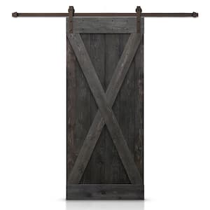 Distressed X Series 22 in. x 84 in. Charcoal Black Stained DIY Wood Interior Sliding Barn Door with Hardware Kit