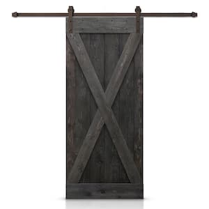 Distressed X Series 34 in. x 84 in. Charcoal Black Stained DIY Wood Interior Sliding Barn Door with Hardware Kit