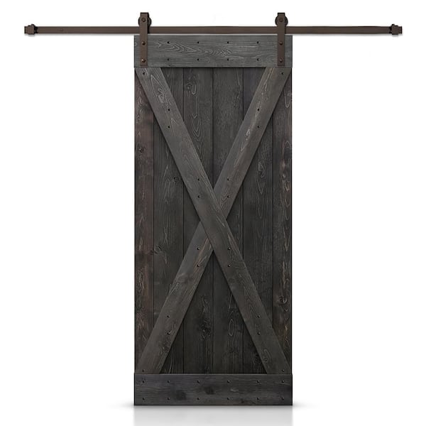 CALHOME 36 in. x 84 in. X-Panel Knotty Pine Finished Wood Sliding Barn Door with Hardware Kit