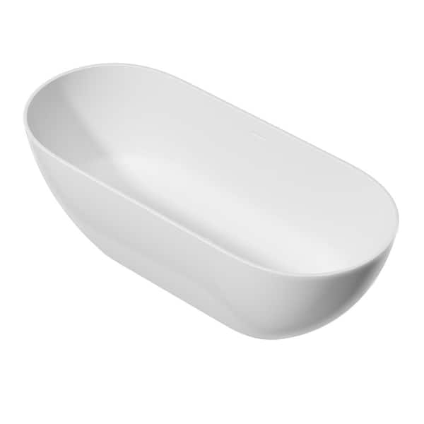 Unbranded 69 in. x 30 in. Freestanding Soaking Synthetic Stone Bathtub with Center Drain in Matte White