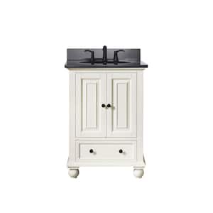 Thompson 25 in. W x 22 in. D x 35 in. H Vanity in French White with Granite Vanity Top in Black with White Basin