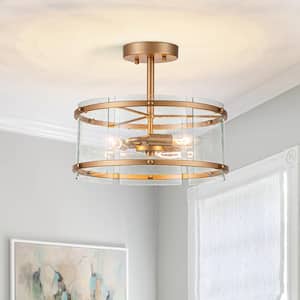 Ashbury 15-inch 3-Light Round Flush Mount Light Fixture with Reeded Clear  Glass and Brushed Brass Finish