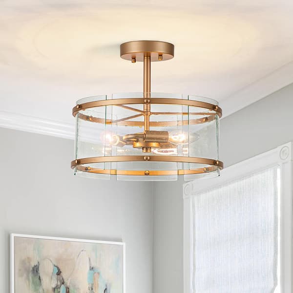 EDISLIVE Elsie Modern 13 in. 3-Light Semi Flush Mount with Seeded Glass Shade