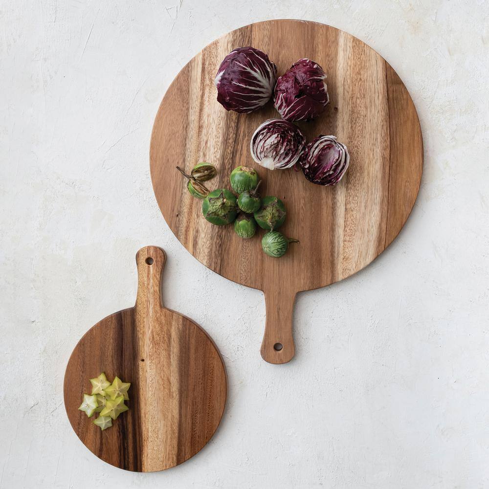 Large Round Natural Suar Wood Cutting Board with Handle