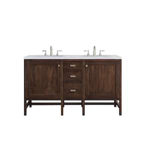 Addison 60 in. W x 23.5 in.D x 35.5 in. H Double Vanity in Mid Century Acacia with Marble Top in Carrara White