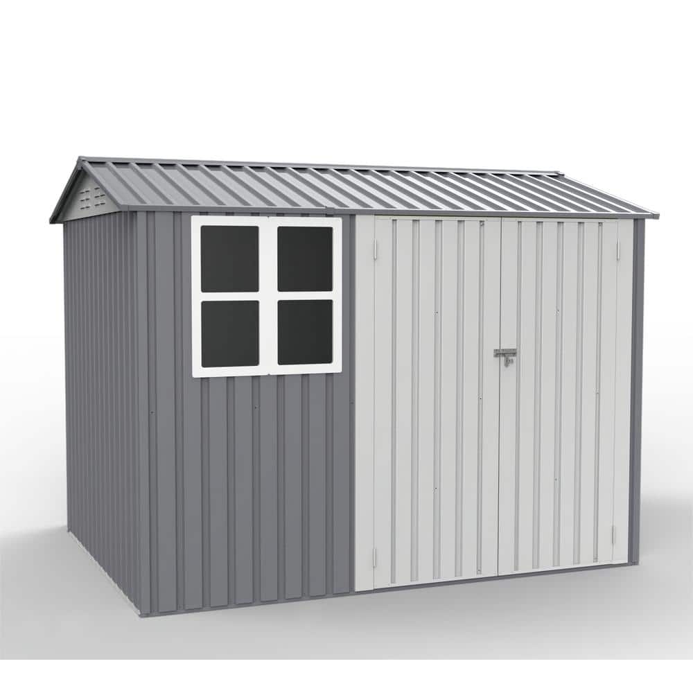 8 ft. W x 6 ft. D Metal Rectangular Outdoor Shed with Lockable Double Door,