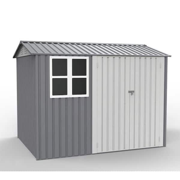 Unbranded 8 ft. W x 6 ft. D Metal Rectangular Outdoor Shed with Lockable Double Door, with Window for Garden Yard (48 sq. ft.)