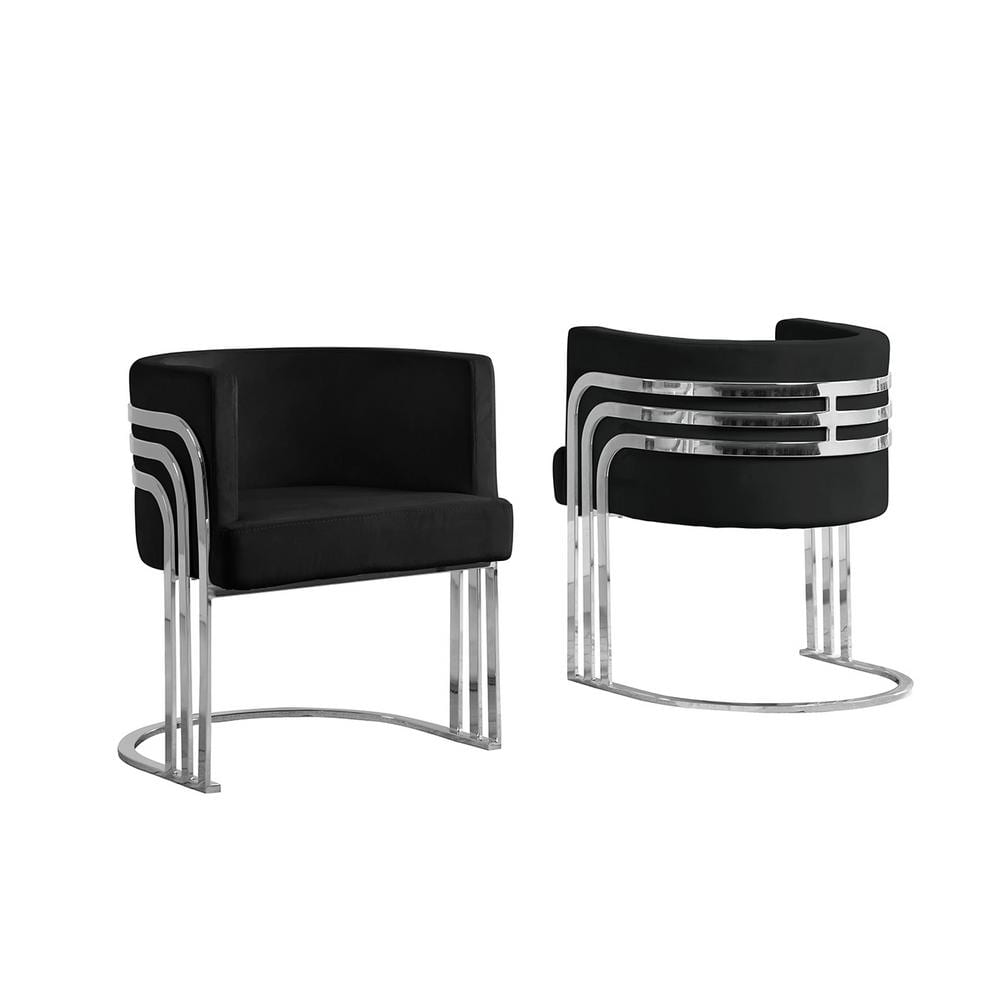 Black Velvet Barrel Chair with Metal Legs