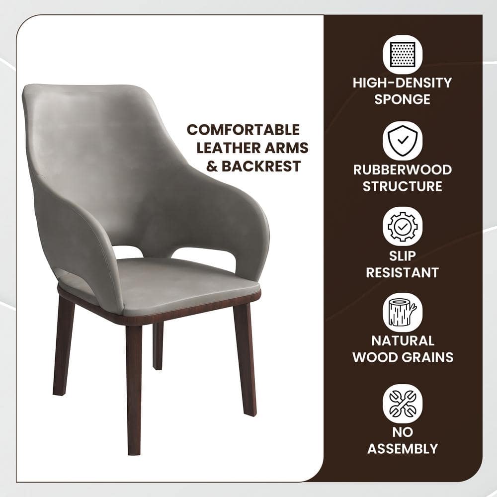 Gray Faux Leather Arm Chair with Rubberwood Legs
