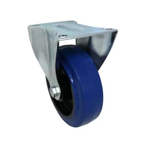 6 in. Blue Heavy-Duty Elastic Rubber and Steel Rigid Plate Caster with 529 lb. Load Rating