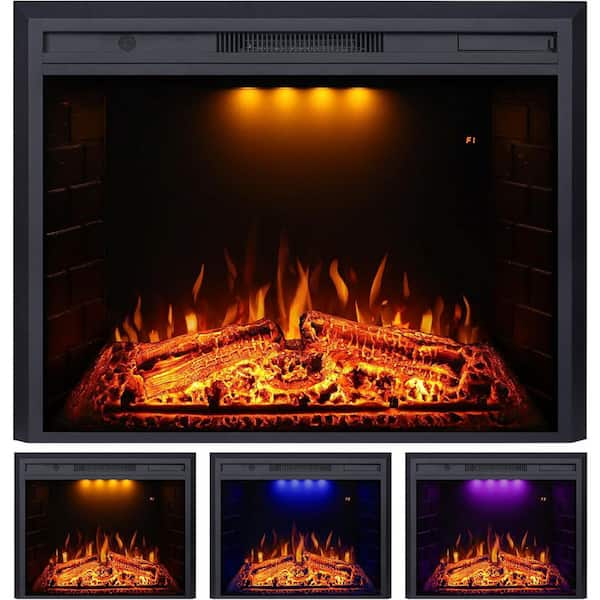 36 in. Traditional Built-In Electric Fireplace Insert w/ Cracking Sound, Adjustable Flame Color and Brightness, in Black