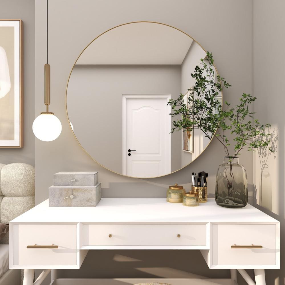 Chelsea Grove 42" Round Gold Wood Wall Mirror