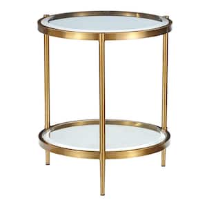 21.65 in. 2-Tier Gold Round End Table with Glass Top and Storage Shelf