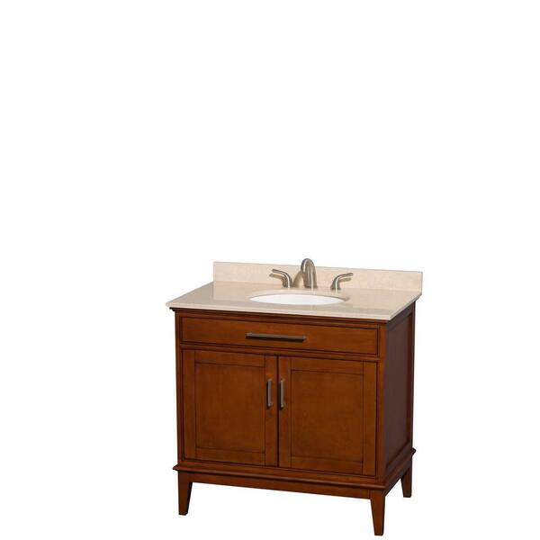 Wyndham Collection Hatton 36 in. Vanity in Light Chestnut with Marble Vanity Top in Ivory and Oval Sink