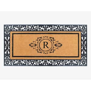 A1HC Paisley Black 30 in. x 60" Rubber and Coir Monogrammed R Durable Outdoor Entrance Door Mat