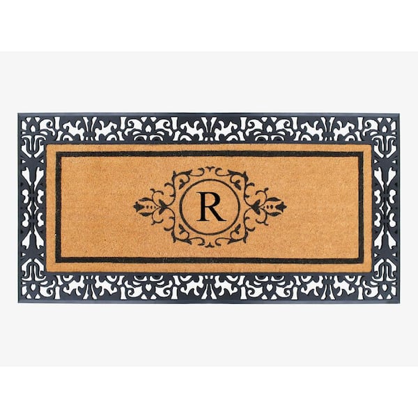 A1 Home Collections A1HC Paisley Black 30 in. x 60" Rubber and Coir Monogrammed R Durable Outdoor Entrance Door Mat