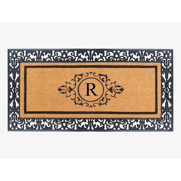 A1 Home Collections A1HC Paisley Black 30 in. x 60" Rubber and Coir Monogrammed R Durable Outdoor Entrance Door Mat