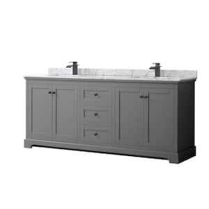 Avery 80 in. W x 22 in. D x 35 in. H Double Bath Vanity in Dark Gray with White Carrara Marble Top