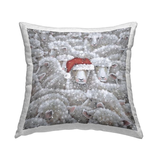 Stupell Industries Christmas Hat Sheep Grey Square Outdoor Throw Pillow
