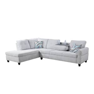 103.50 in. W Round Arm 2-piece Fabric L Shaped Modern Left Facing Sectional Sofa Set in Gray w/Drop Down Table