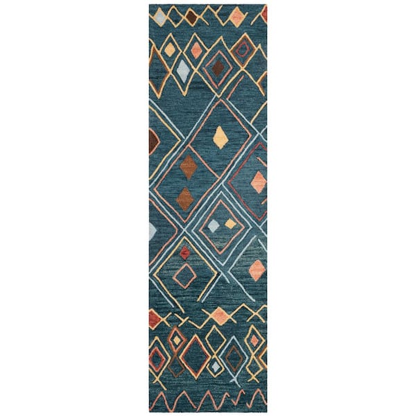 Suzani 2 ft. x 10 ft. Dark Blue/Multi Abstract Geometric Runner Rug