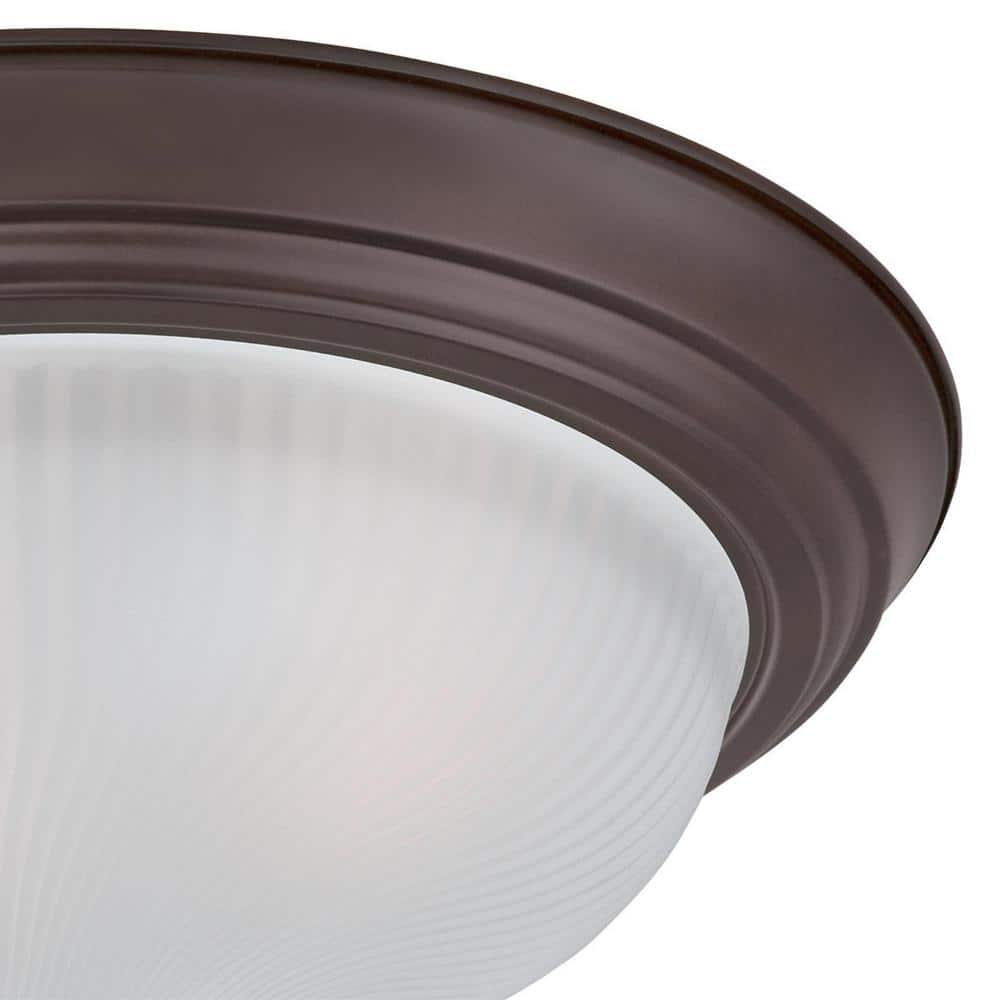 Traditional Oil Rubbed Bronze 13" Flush Ceiling Fixture with Frosted Swirl Glass