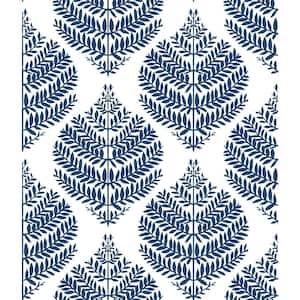 Hygge Fern Damask Blue and White Peel and Stick Wallpaper (Covers 28.18 sq. ft.)