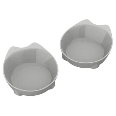 8 oz. Cat Shaped Set of Shallow Food Bowl and Water Dishes for Cats and Kittens with Non-Slip Rubber Feet (Gray)