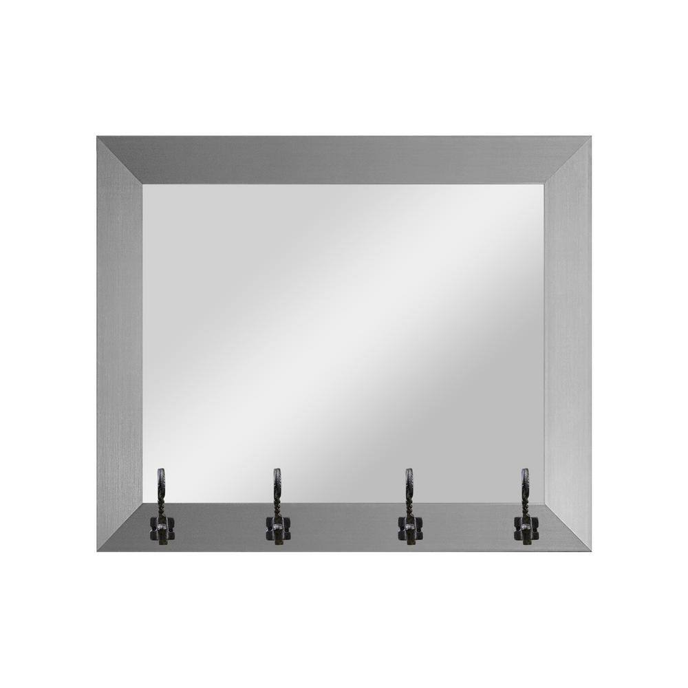 25.5 in. W x 21.5 in. H Silver Wall Mirror with Iron Swirl Hooks