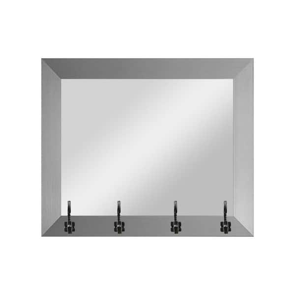 Unbranded 25.5 in. W x 21.5 in. H Silver Wall Mirror with Iron Swirl Hooks