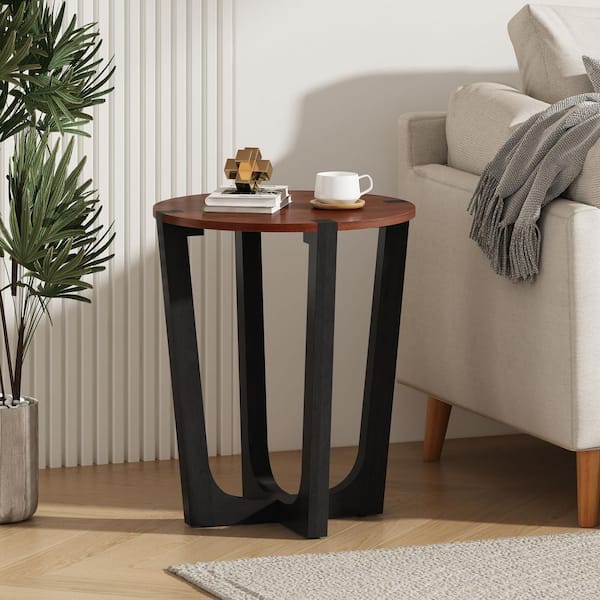 CHRISTOPHER KNIGHT HOME Bradley 22.2 in. Brown and Black Round MDF Plus Solid Wood End Table Side Table with Cross Legs
