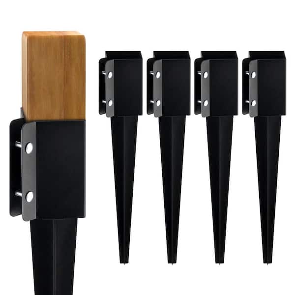 SKYSHALO Fence Post Anchor Ground Spike, 4-Pack 24 x 4 x 4 in. Outer Diameter, Metal Black Powder Coated Post Stake Ground