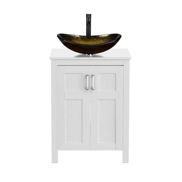 Puluomis 24 in. W x 19 in. D x 44 in. H Single Sink Bath Vanity in White with White Solid Surface Top