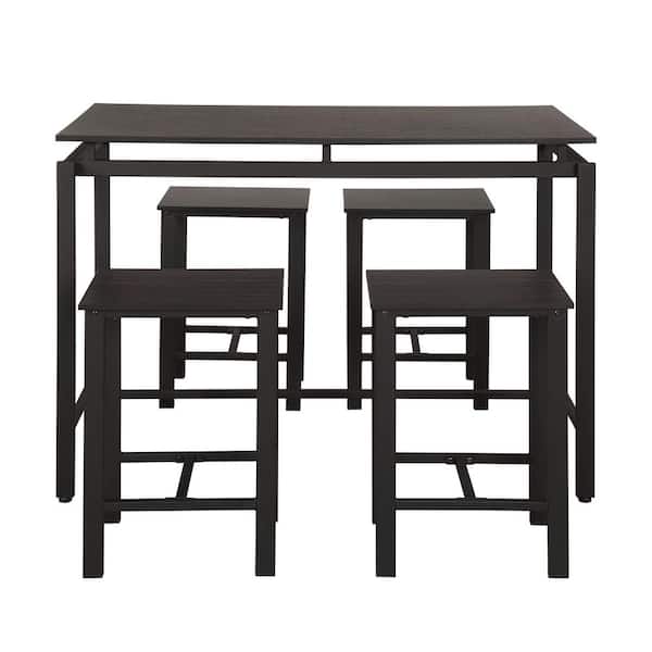 Harper Bright Designs Espresso 5 Piece Wood And Metal Pub Table Dining Set With 4 Bar Stools Sk000714aap The Home Depot