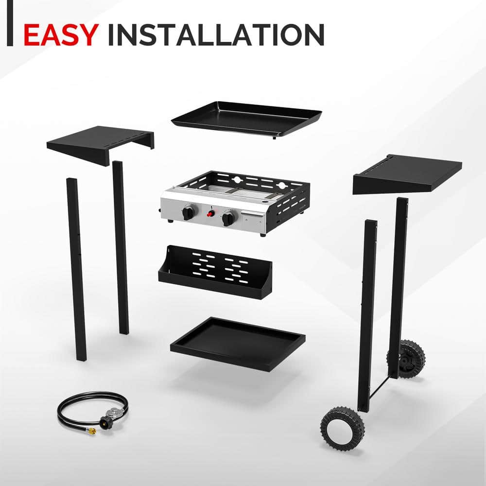ROVSUN 2-Burner Stainless Steel Propane Gas Grill with Side Shelves