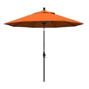 9 ft. Matted Black Aluminum Market Patio Umbrella with Fiberglass Ribs Collar Tilt Crank Lift in Tuscan Sunbrella