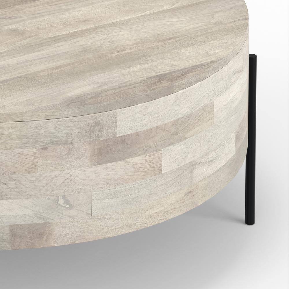 Rayburn White Wash Mango Wood and Metal Round Coffee Table