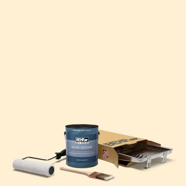 BEHR 1 gal. #YL-W03 Honied White Extra Durable Satin Enamel Interior Paint and 5-Piece Wooster Set All-in-One Project Kit