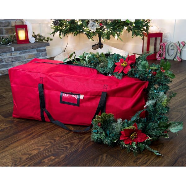 Nick ID Pocket 4 FT Christmas Tree Storage Bag Handles Zipper Red Canvas St 
